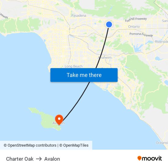 Charter Oak to Avalon map