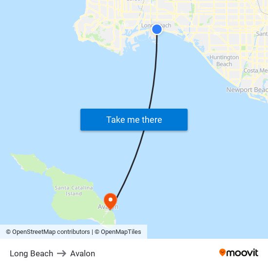 Long Beach to Avalon map