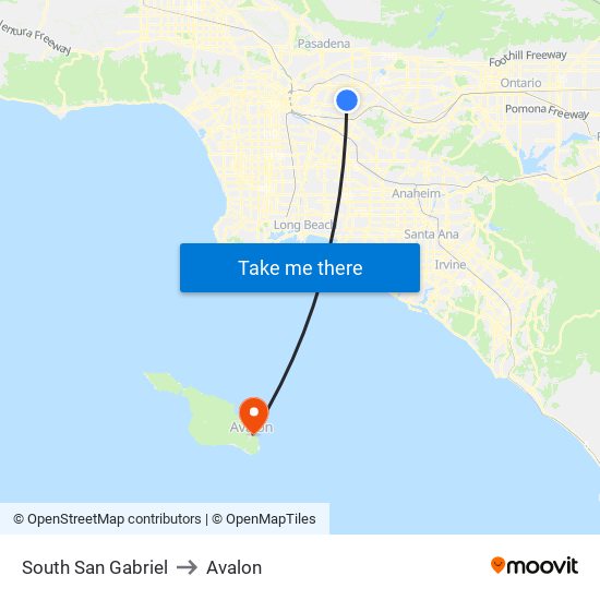 South San Gabriel to Avalon map