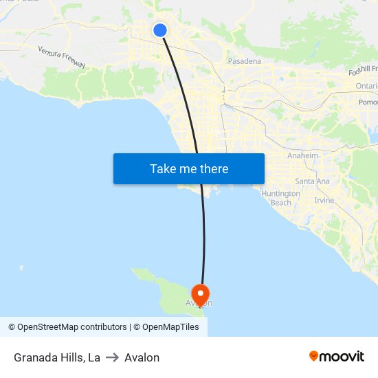 Granada Hills, La to Avalon map