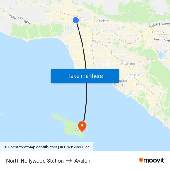 North Hollywood Station to Avalon map