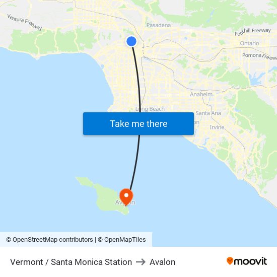 Vermont / Santa Monica Station to Avalon map