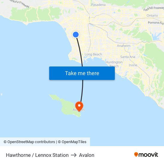 Hawthorne / Lennox Station to Avalon map