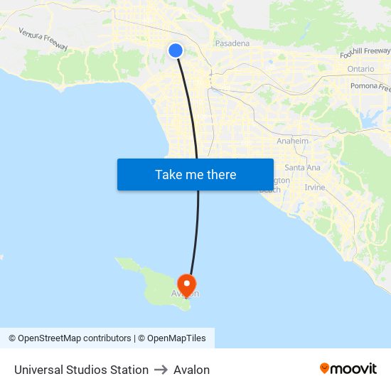 Universal Studios Station to Avalon map