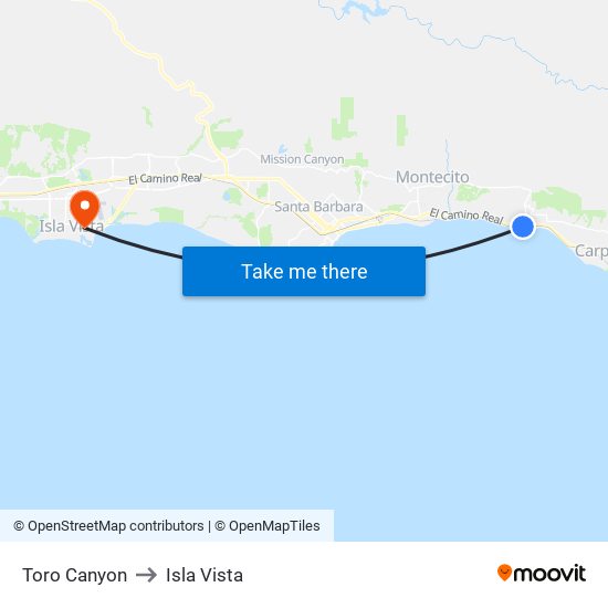 Toro Canyon to Isla Vista map