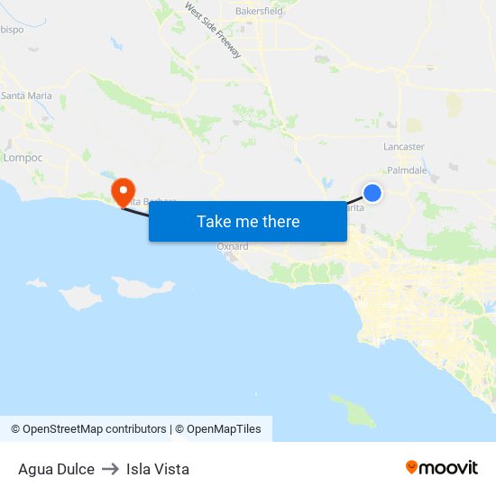 Agua Dulce to Isla Vista map