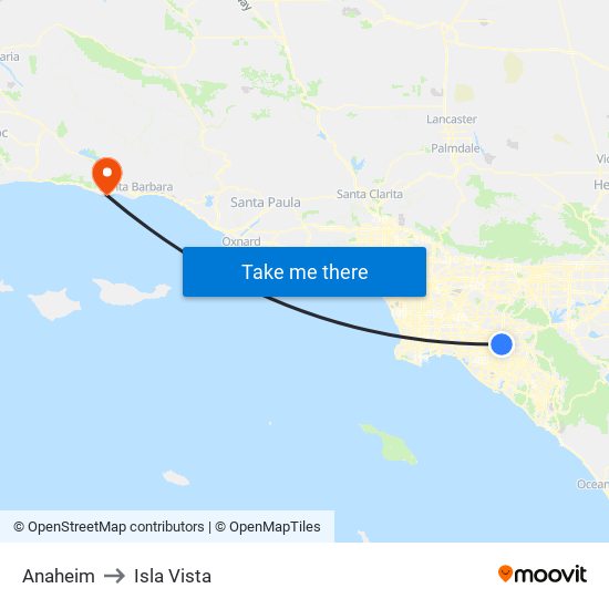 Anaheim to Isla Vista map