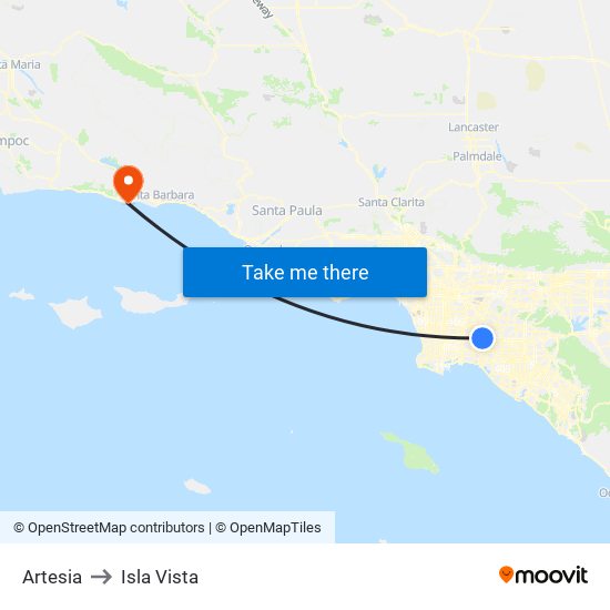 Artesia to Isla Vista map