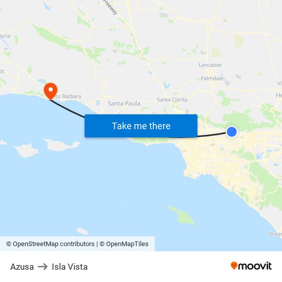 Azusa to Isla Vista map