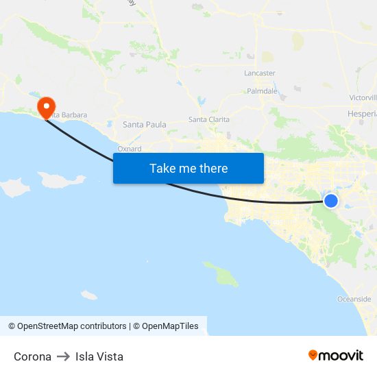 Corona to Isla Vista map