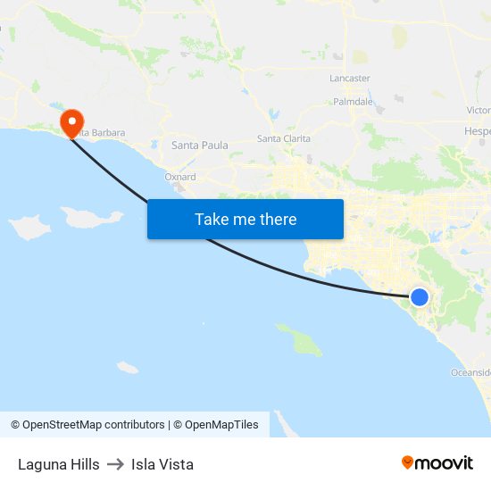 Laguna Hills to Isla Vista map