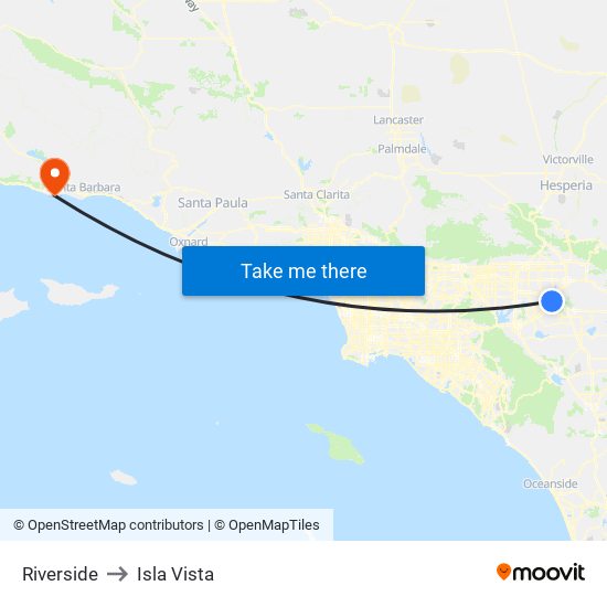 Riverside to Isla Vista map