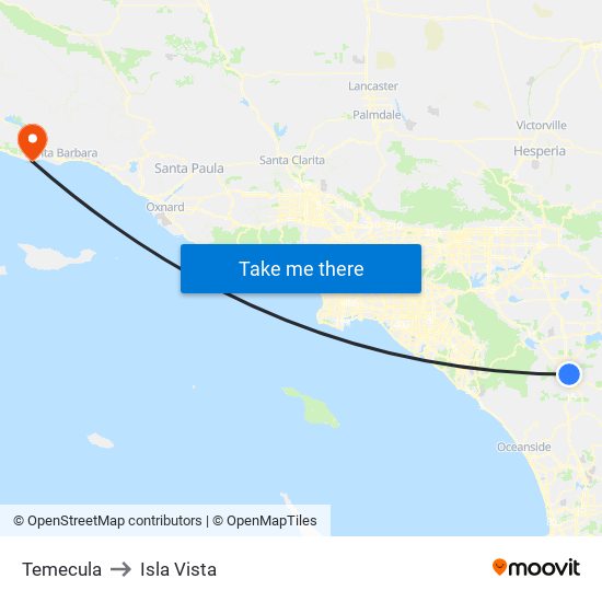 Temecula to Isla Vista map