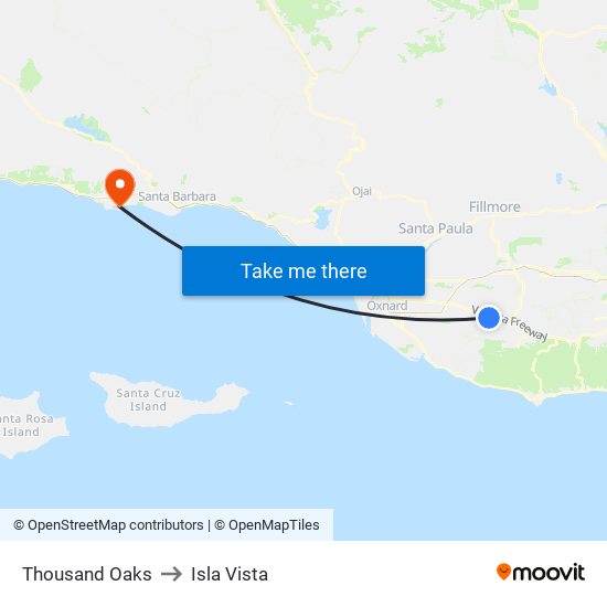 Thousand Oaks to Isla Vista map