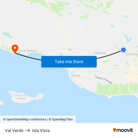 Val Verde to Isla Vista map