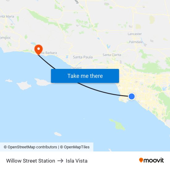 Willow Street Station to Isla Vista map