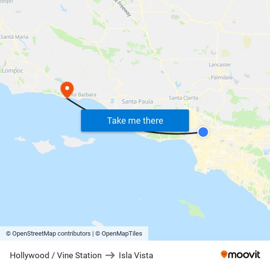 Hollywood / Vine Station to Isla Vista map