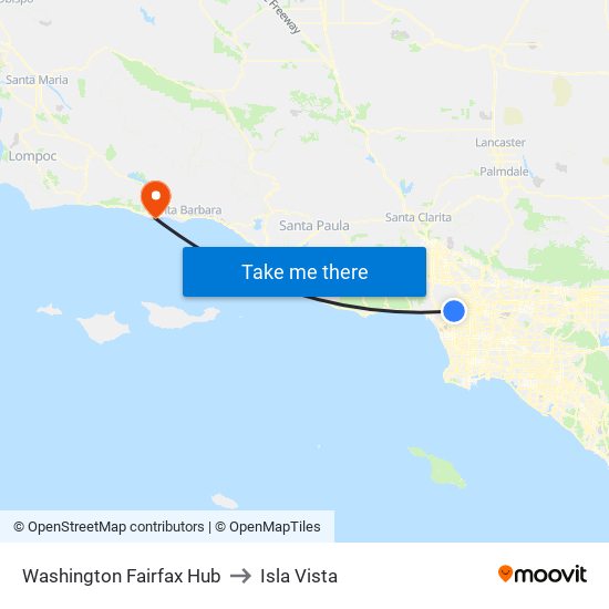 Washington Fairfax Hub to Isla Vista map