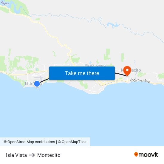 Isla Vista to Montecito map