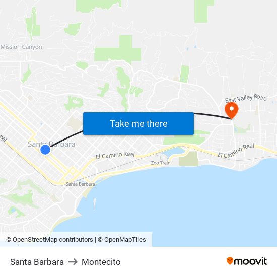 Santa Barbara to Montecito map