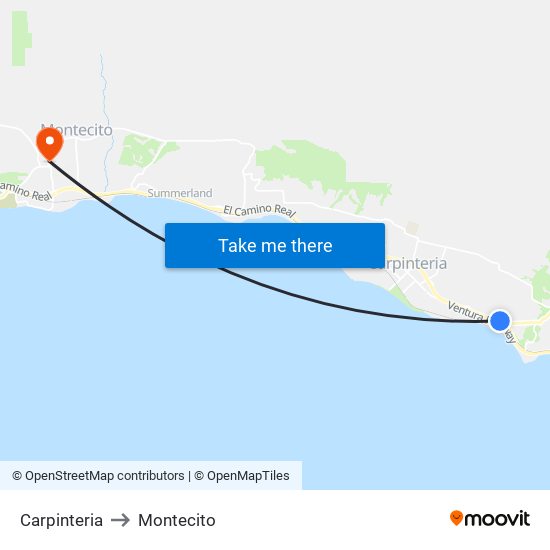 Carpinteria to Montecito map