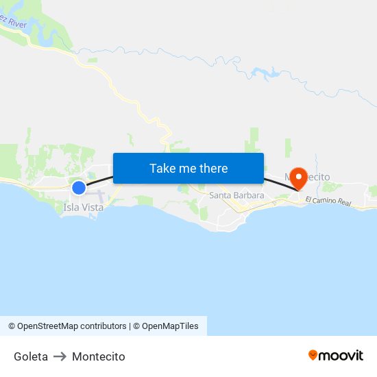 Goleta to Montecito map