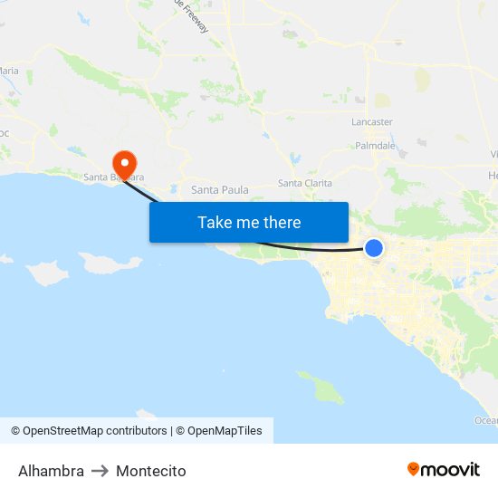 Alhambra to Montecito map