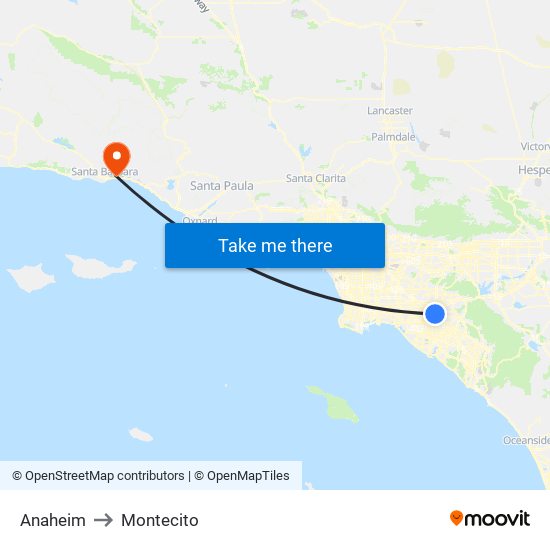 Anaheim to Montecito map
