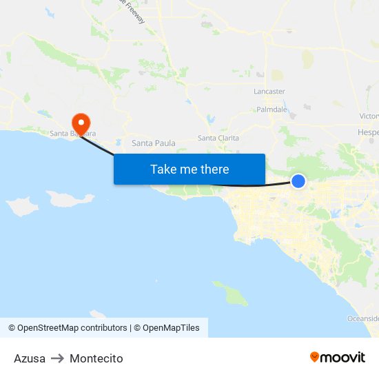 Azusa to Montecito map