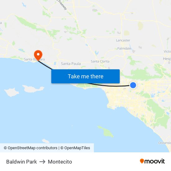 Baldwin Park to Montecito map