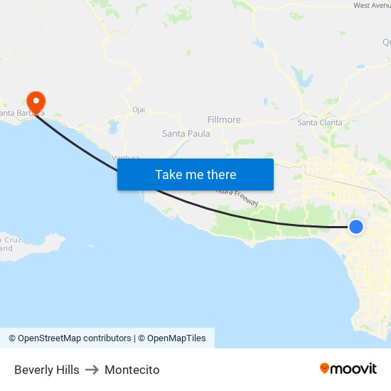 Beverly Hills to Montecito map