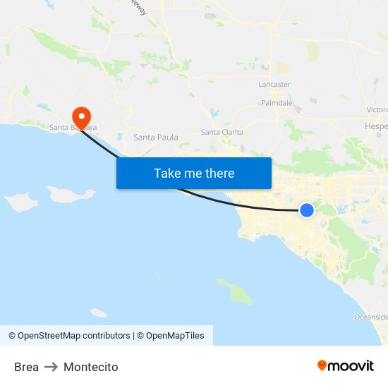 Brea to Montecito map