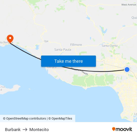 Burbank to Montecito map
