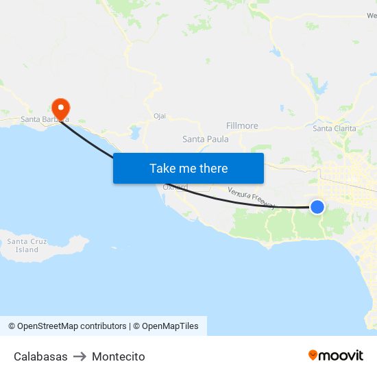 Calabasas to Montecito map