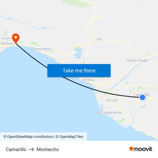 Camarillo to Montecito map