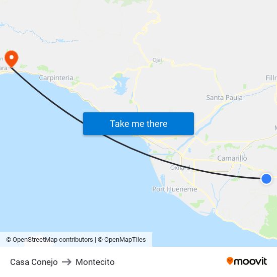 Casa Conejo to Montecito map