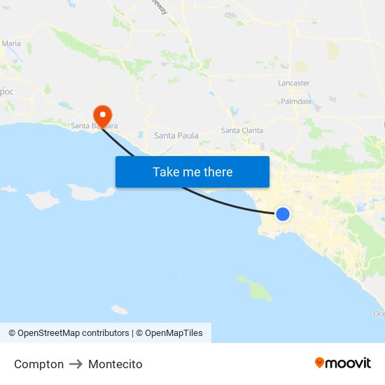 Compton to Montecito map