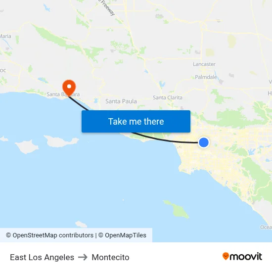 East Los Angeles to Montecito map