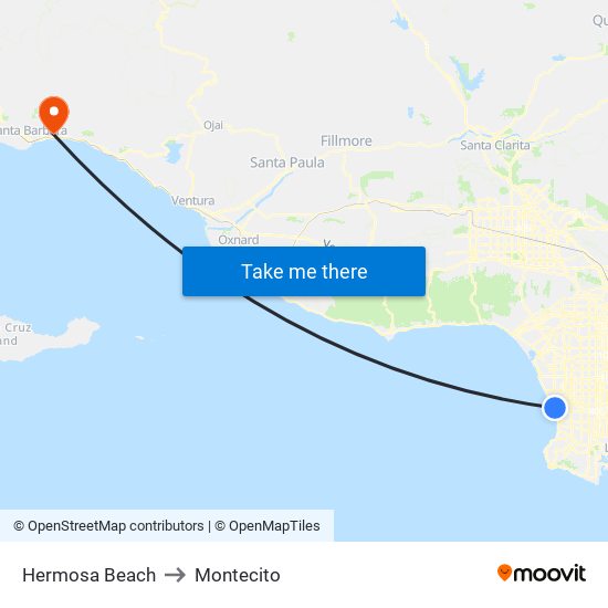 Hermosa Beach to Montecito map