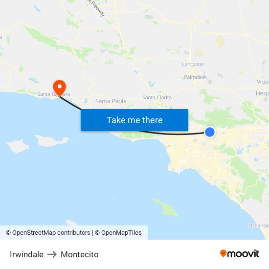 Irwindale to Montecito map
