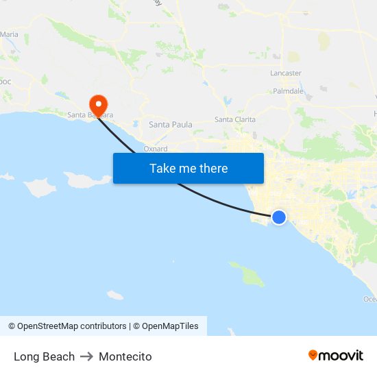 Long Beach to Montecito map