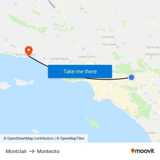 Montclair to Montecito map