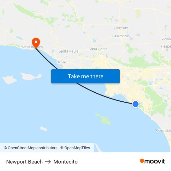 Newport Beach to Montecito map