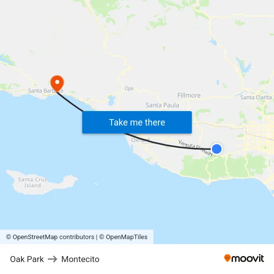 Oak Park to Montecito map