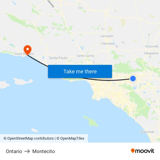 Ontario to Montecito map