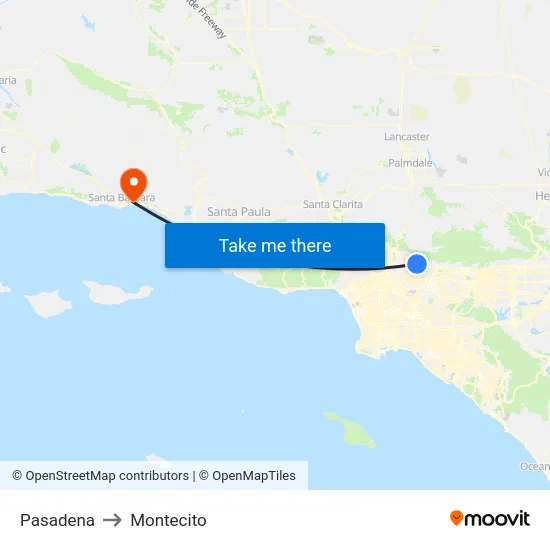 Pasadena to Montecito map