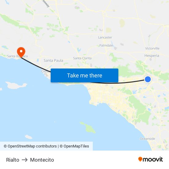 Rialto to Montecito map