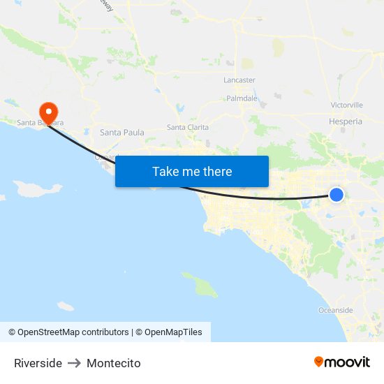 Riverside to Montecito map
