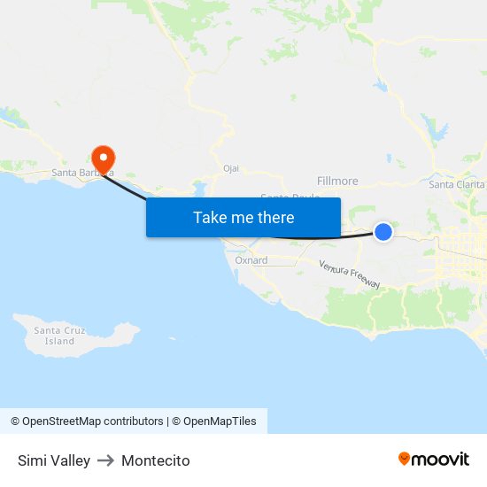 Simi Valley to Montecito map