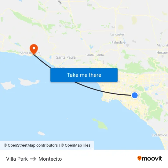 Villa Park to Montecito map